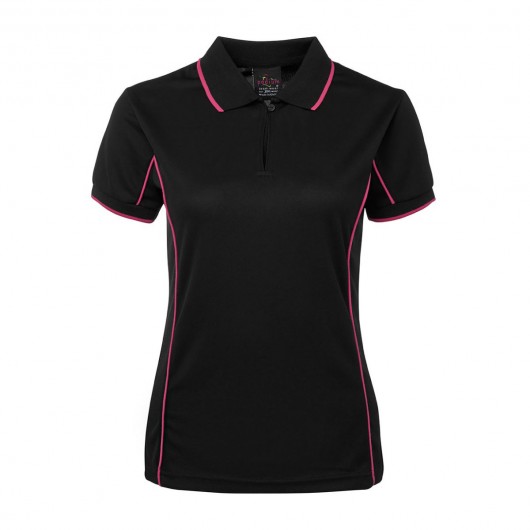 Black Pink Ladies Piping Polo Shirts